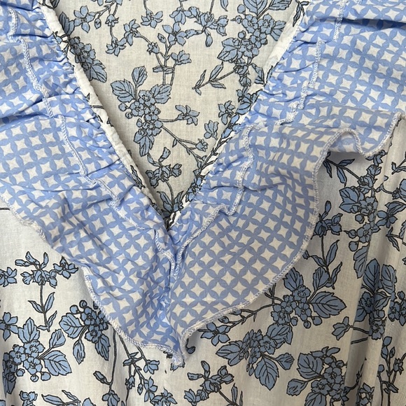 Anthropologie Magari Blue White Floral Tier Boho Midi Short Casual Dress M - Picture 9 of 9